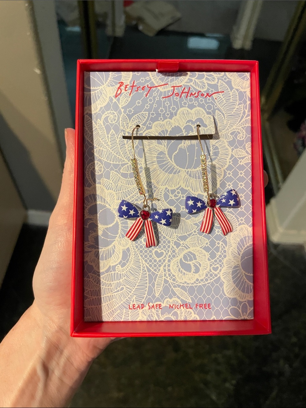 Betsey Johnson Patriotic Bow Earrings